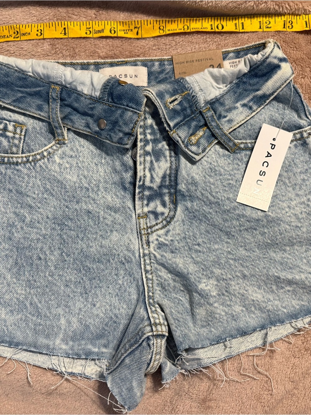 PacSun Light Blue High-Rise Frayed Denim Shorts